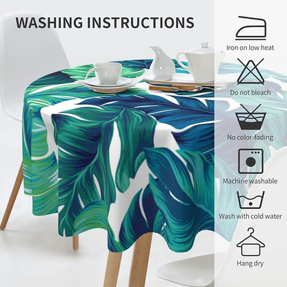 Sweetshow Tropical Tablecloth Round 70 Inches for Summer Green Hawaiian Palm Leaf Round Tablecloth Polyester Washable Circle Table Cover Table Cloth for Kitchen Dining Room Picnic Patio Wedding Party