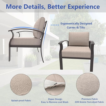 ALAULM Aluminum Patio Furniture Set with Coffee Table Rectangular, 5-seat Outdoor Sectional Furniture w/2 Swivel Chairs, Patio Conversation Set for Porch, Backyard, Sand