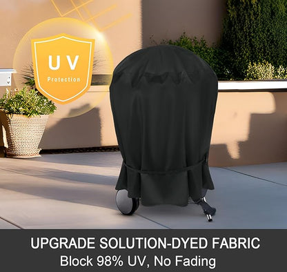 NettyPro Grill Cover for Charcoal Kettle Grill 22 inch, Heavy Duty Waterproof Outdoor Round Smoker Cover, 27" W x 25" D x 35" H, Black