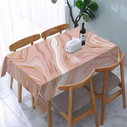 Pink Golden Marble Tablecloth for Dining Room Kitchen 54"x72" | Birthday Party Decorations, Rose Pink Modern Table Cover Waterproof Rectangular