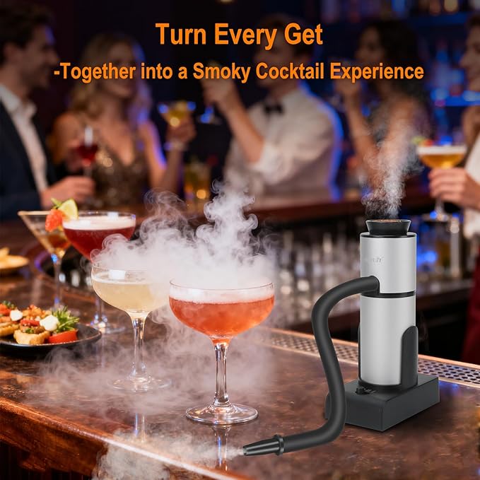 BORUIT Smoking Gun Cocktail & Food Smoker Kit, 2-Speed Cold Smoke Infuser for Cocktails, Whiskey, Meat, BBQ, Cheese – Includes Wood Chips & Accessories, Ideal Gift for Foodies – Silver