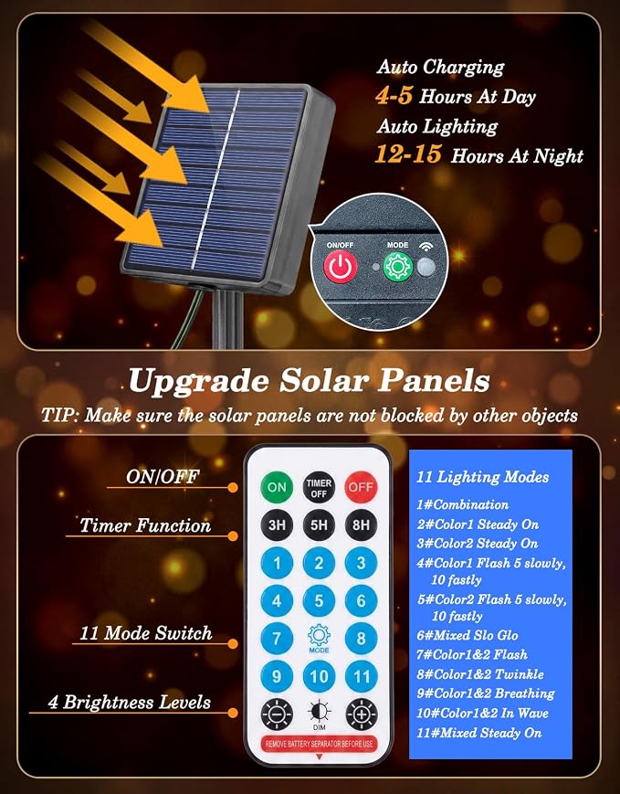 2 Pack 100LED Solar Christmas String Lights Outdoor Waterproof | Total 66FT Twinkle Lights with 8 Lighting Modes Remote for Outside Christmas Trees Decorations, Warm & Cool White