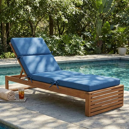 3" Solid Outdoor Lounge Chair Cushion, 74 x 22.5 inch Weather Resistant Chaise Lounge Cushion with 6 Ties for Patio Pool Furniture
