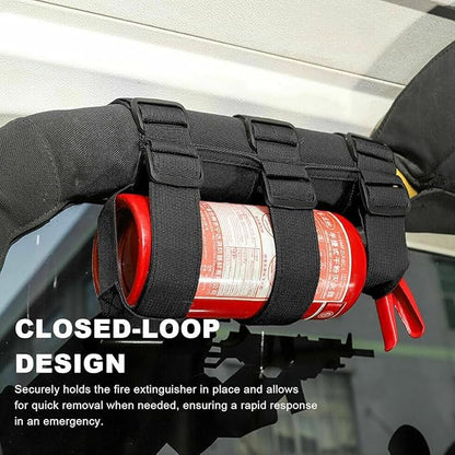 Ohleats Roll Bar Fire Extinguisher Holder, Adjustable Fire Extinguisher Mount Strap with American Flag Pattern, Car Accessories Fixed Belt for Wrangler JK JKU TJ CJ (No Pattern, Black, 2 PCS)