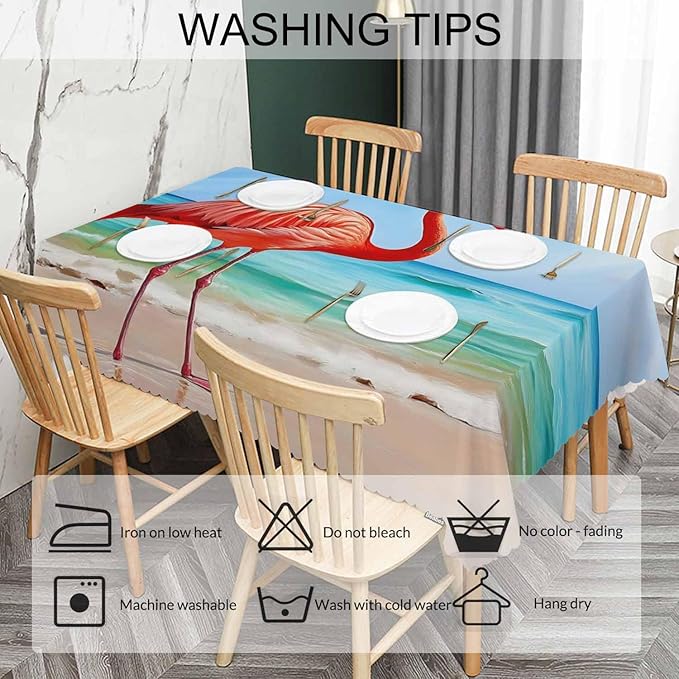 Tablecloth Flamingo, Pink Flamingo Ocean Beach Rectangular Table Cover Kitchen Table Cloth for Dining Hotel Coffee Parties Tabletop Decoration, 52x70 Inch