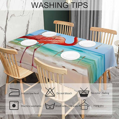 Tablecloth Flamingo, Pink Flamingo Ocean Beach Rectangular Table Cover Kitchen Table Cloth for Dining Hotel Coffee Parties Tabletop Decoration, 52x70 Inch