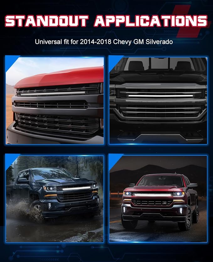 OFFROADTOWN LED Grill Lights for 2014-2018 Chevy Silverado 37 Inch Curved DRL LED Grille Accent Light Bar Kit Chevy Silverado 1500 Accessories Waterproof Front Warning Marker Light