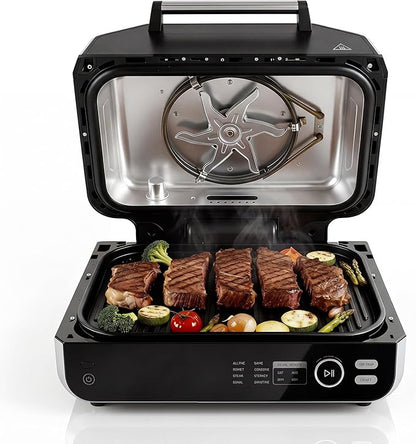 OLIXIS Electric Grill Outdoor/Indoor, 8-in-1 Multifunctional Large Electric BBQ Grill for Air Fry, Bake, Roast, Steak, Broil and Dehydrate, Safe Non-Stick Coating, Fry Basket Included