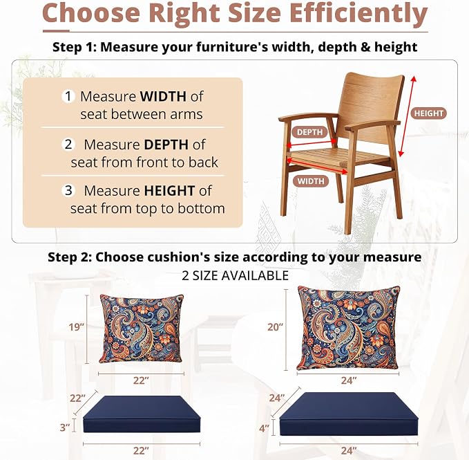 Outdoor Chair Cushion Patio Furniture Seat & Back Pillow 22 x 22 Inch Red | Rain-Proof Cover Removable Replacement with Ties for Wicker Sofa Couch Sunbrella Outside Floral
