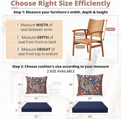 Outdoor Chair Cushion Patio Furniture Seat & Back Pillow 22 x 22 Inch Red | Rain-Proof Cover Removable Replacement with Ties for Wicker Sofa Couch Sunbrella Outside Floral