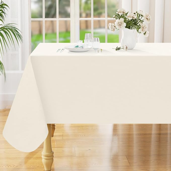 Smiry Rectangle Table Cloth 60x102 Inch, Waterproof Wipeable Vinyl Tablecloths Protector, Oil Spill Proof Plastic Table Cover for Dining, Picnic, Camping, Outdoor, Beige