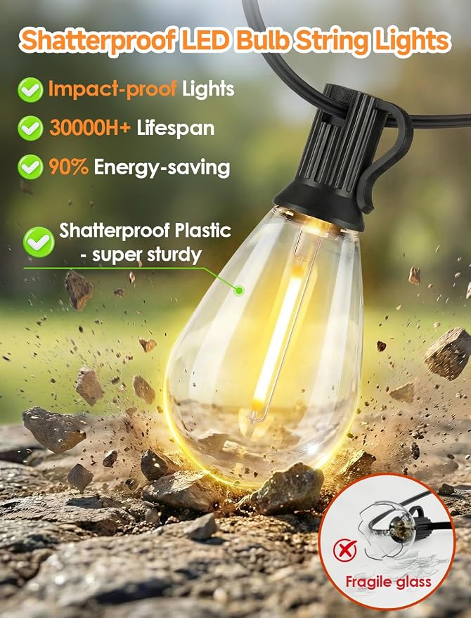 Larkvue 25FT LED Outdoor String Lights, 10+1 Edison S11 Dimmable Bulb Waterproof Patio Lights, Connectable Outside Hanging Strand for Backyard Garden