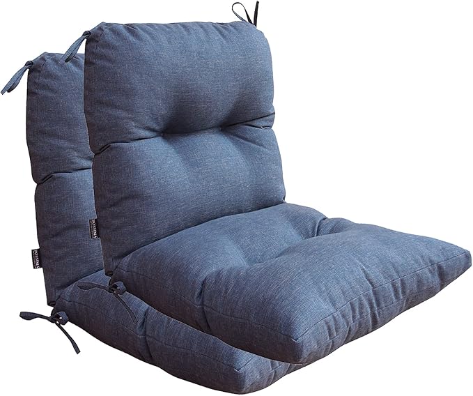 Outdoor Chair Cushions, Fade Resistant Replacement Tufted Cushion for Patio Dining Chair, Set of 2, Denim Blue
