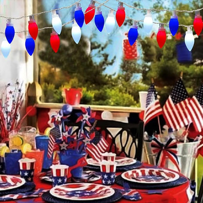 C9 Red White and Blue Lights for Fourth of July Decorations, 25Ft LED Patriotic Light 25 Shatterproof Christmas Light, Plug in 4th of July Decorations Lights for Party Memorial Day Independence Day