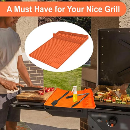 Silicone Grill Mat for Blackstone, Silicone Griddle Tools Mat, Spatula Mat with Drip Pad, Side Shelf Mattress for Outdoor Grill Kitchen Countertop, Backstone Griddle Accessories