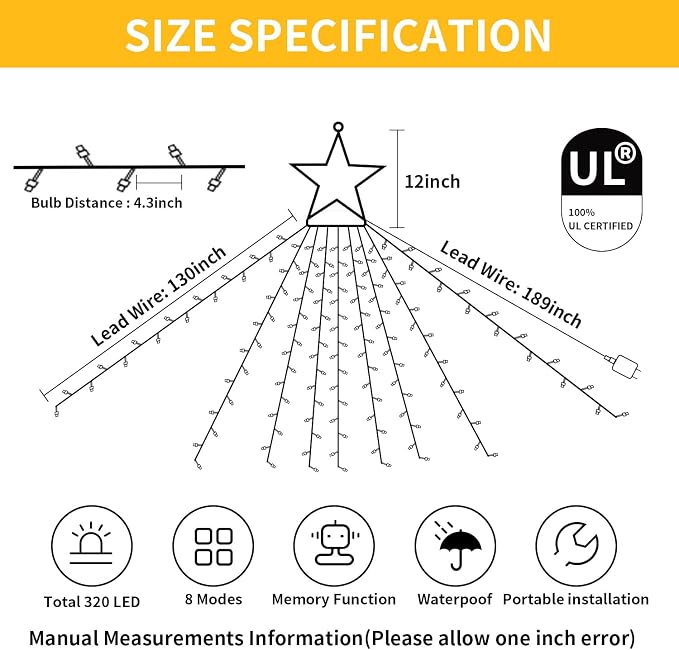 Christmas Decorations Light Outdoor, Color Changing Christmas Lights 11 Lighting Modes with Remote 16.4FT 320 LED Star String Lights Waterproof Christmas String Lights for Tree Xmas New Year
