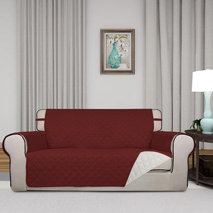 PureFit Reversible Quilted Couch Covers for Dogs Loveseat Sofa Cover 54" | Red/Ivory, Water Resistant Couch Protector, Washable Pet Couch Cover with Non Slip and Elastic Straps For Kids