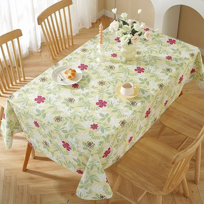 Summer Vinyl Tablecloth with Flannel Backing Rectangle 52 x 70 Inch | Waterproof Eucalyptus Leaves Spring Table Cloth, PVC Plastic Table Cover for Dining, Party, Picnic, Outdoor