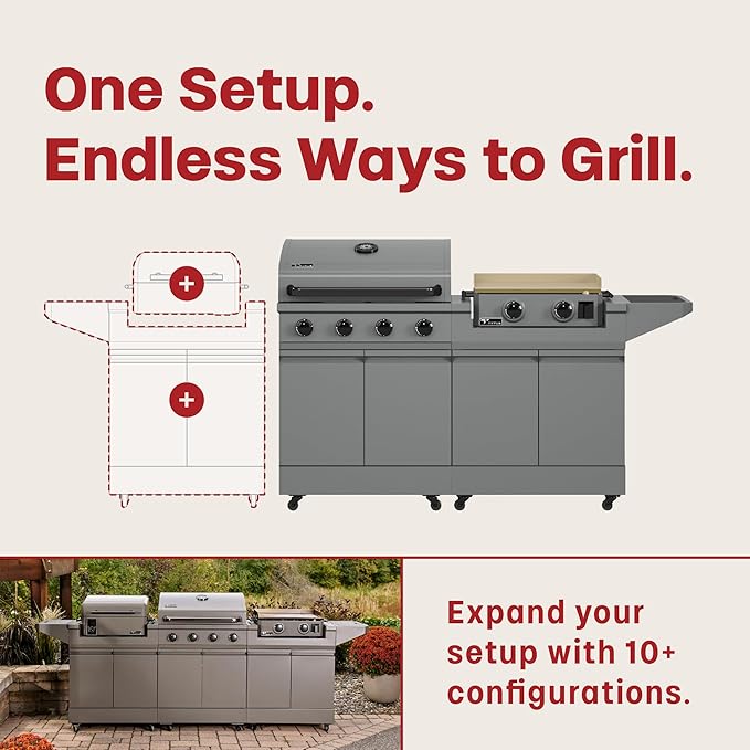 Tytus Anaheim 4-Burner Gas Grill with Prep Cart and Gas Griddle + Cover - Modular Outdoor Kitchen, Quick Assembly, Outdoor Cooking, Kitchen Island for BBQ