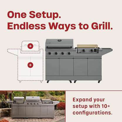 Tytus Anaheim 4-Burner Gas Grill with Prep Cart and Gas Griddle + Cover - Modular Outdoor Kitchen, Quick Assembly, Outdoor Cooking, Kitchen Island for BBQ