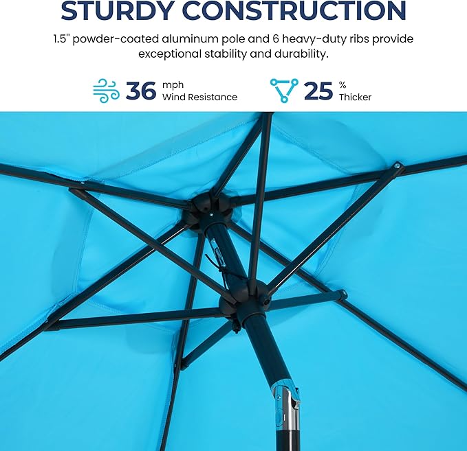 Wisteria Lane Outdoor Patio Umbrella, 7.5' Patio Umbrella, Market Umbrella, Large Outdoor Umbrella, Metal Pole Umbrella with Push Button Tilt and Crank, Polyester Canopy