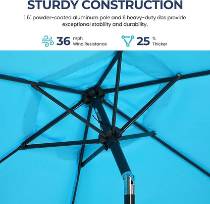 Wisteria Lane Outdoor Patio Umbrella, 7.5' Patio Umbrella, Market Umbrella, Large Outdoor Umbrella, Metal Pole Umbrella with Push Button Tilt and Crank, Polyester Canopy