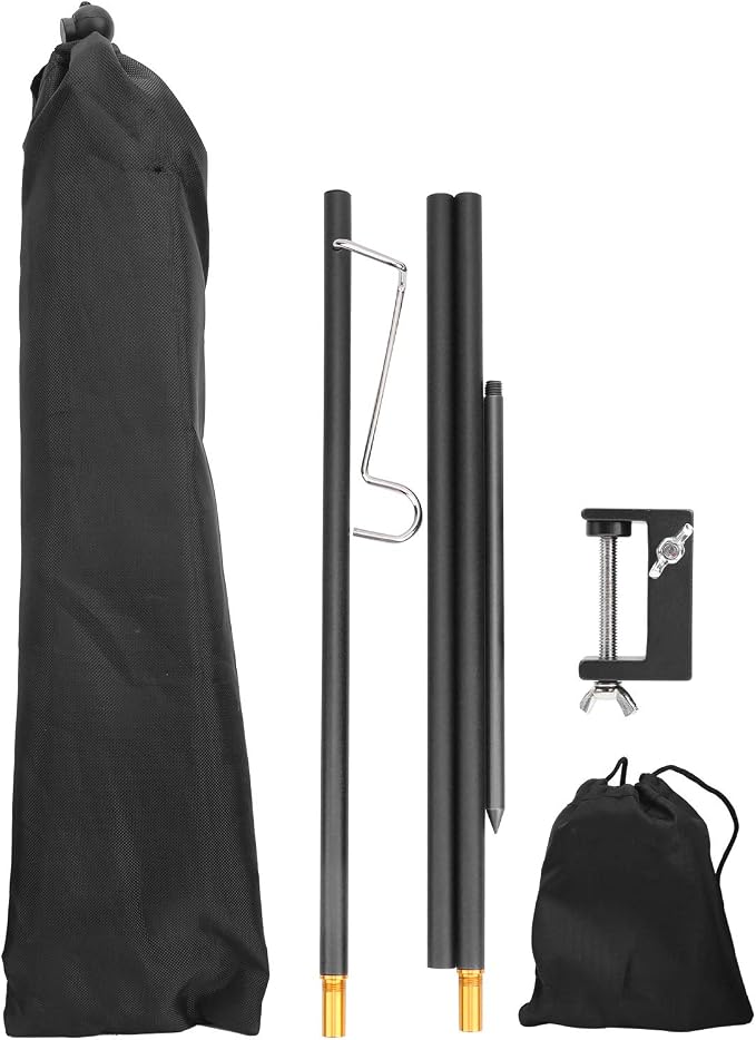 CHICIRIS Aluminum Alloy Light Stand, Portable Foldable Stainless Steel Hook Camping Lamp Pole with Storage Bag, for Outdoor Camping Picnic BBQ