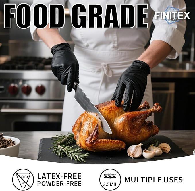 FINITEX - Black Nitrile Disposable Gloves, Exam Gloves, Powder-free, Latex-free, 3mil, Case of 10 Boxes