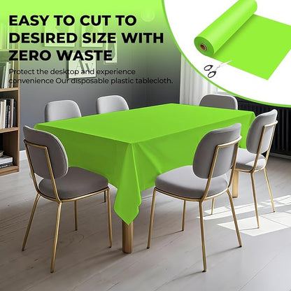 54 Inch X 100 Feet Plastic Table Cover Roll Premium Disposable Plastic Tablecloth for All Type/Shape Tables | Picnic, Party, Banquet, Birthdays, Weddings (Lime Green, 54 Inch X 100 Feet)