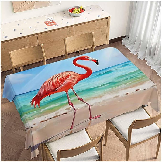 Tablecloth Flamingo, Pink Flamingo Ocean Beach Rectangular Table Cover Kitchen Table Cloth for Dining Hotel Coffee Parties Tabletop Decoration, 52x70 Inch