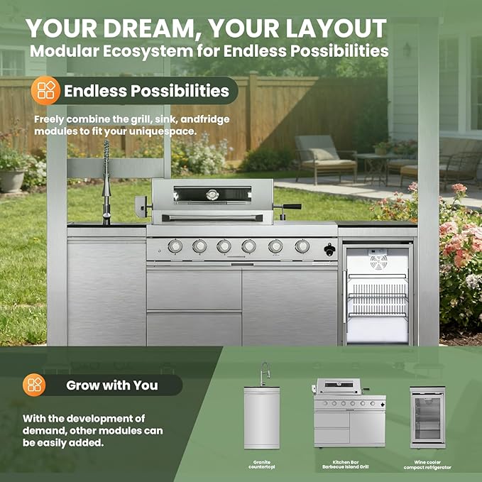 97" Stainless Steel Outdoor Kitchen Island with 4-Burner 72000 BTU,Natural Gas Grill with Side Burner,Rotisserie Oven,Refrigerator,Galvanized Steel Roof,Granite Countertops,Sink.(Natural Gas)