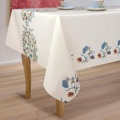AIRCOWRIE Waterproof Vinyl Tablecloths, Heavy Duty Oil Proof Spill Proof Plastic Table Cloth, Wipe Clean PVC Table Cover for Spring Indoor and Outdoor Use (Embroidery Flower, 54”×54”, Square)