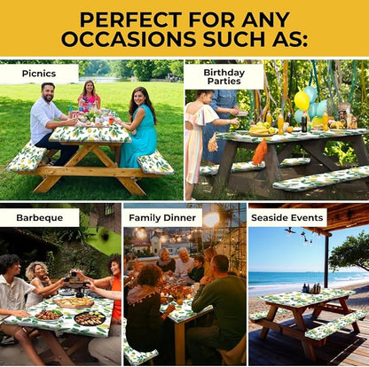 6ft Polyester Picnic Table Cover with Bench Covers Tablecloth Zesty Lemon | Polyester Picnic Table Cover Windproof & Waterproof, Perfect for Camping Gifts & RV Essentials, Cool Camping Gadgets with bag