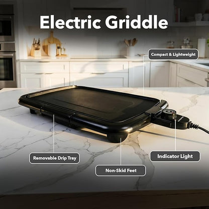 OVENTE Electric Griddle with 16 x 10 Inch Flat Non-Stick Cooking Surface, Removable and Adjustable Temperature Control, Indoor Grill for Instant Breakfast, Pancakes, Eggs or Burgers, Black GD1610B