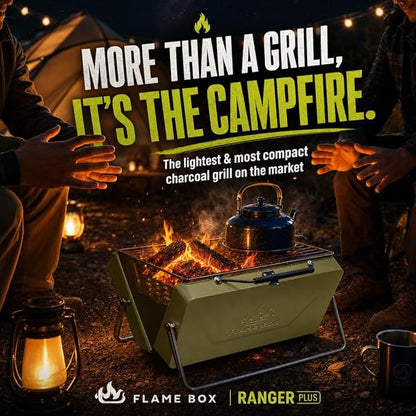 Ranger Plus Portable Charcoal Grill – Folding BBQ with Large Grilling Grate for Camping, Tailgating & Backyard | Serves 4–5, Full‑Grate Cooking Coverage, 304 Stainless Steel, 3‑Second Setup