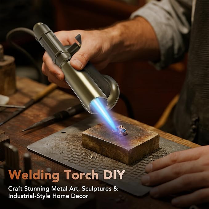 Butane Torch,Professional Metal Micro Torch, Waterproof and Windproof Blow Torch, Refillable & Adjustable Torch Lighter for Baking, Cooking, Welding (Butane Gas not Included)