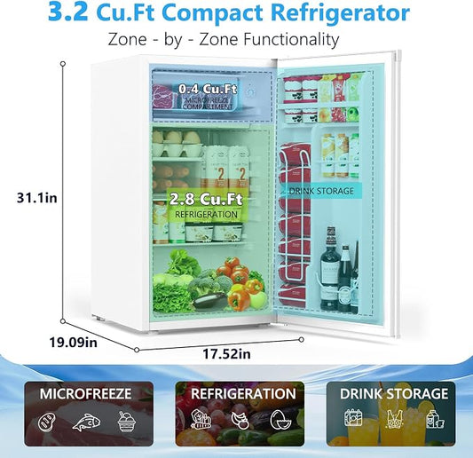 COWSAR Dorm Fridge with Freezer, 4.5 Cu.Ft Single Reversible Door Office Size Refrigerator with Adjustable Thermostat, Removable Glass Shelves, Commercial Compact Apartment Fridge for Bedroom Dorm