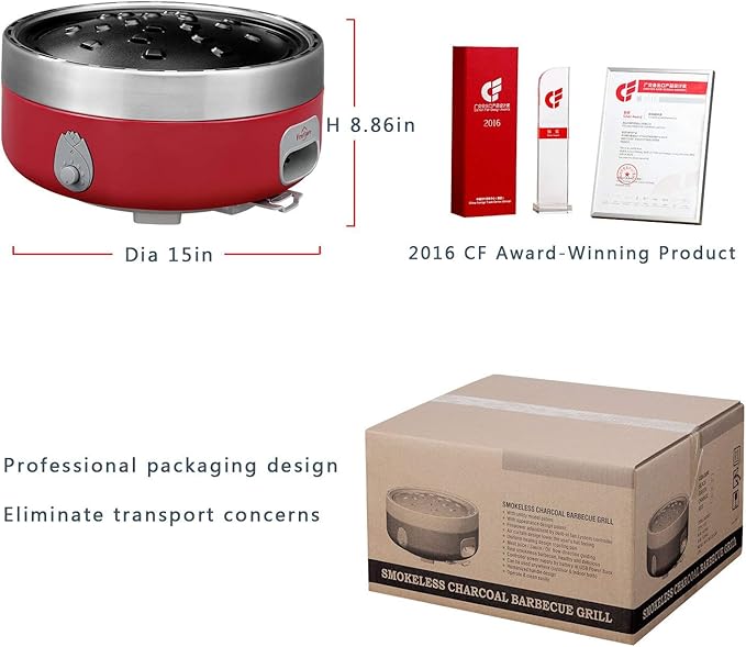 Portable Smokeless Charcoal BBQ Grill - Outdoor Camping Small Tabletop Cooking Mini Barbecue - Built in Fan Power by 4A Battery Or Phone Charge