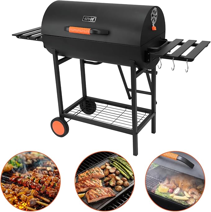 Generic Charcoal Barbecue Grill Portable Charcoal Grills 871 Square Inches Cooking Area Outdoor BBQ Grill with 2 Foldable Side Tables for Backyard Patio Picnic Parties Camping