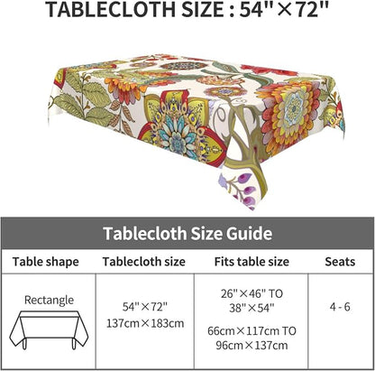 Rectangle 54"x72" Boho Floral Tablecloth Flower Colorful Decorative | Washable Table Cloth for Kitchen Dining Parties Picnic Birthday Spring Summer Farmhouse Home Decor