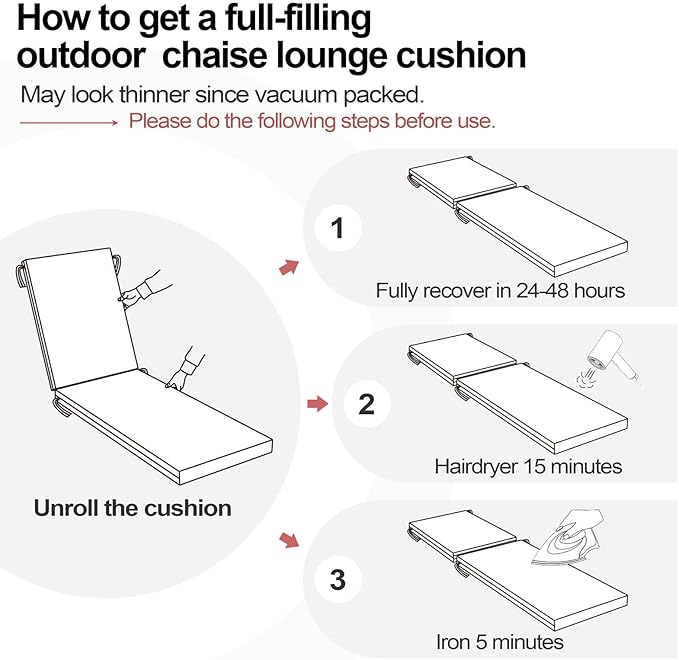 Crestlive Products Outdoor Chaise Lounge Cushions Set of 2, Fade Resistant Water Resistant Lounge Chair Cushion, 72''L x 21''W, Chili