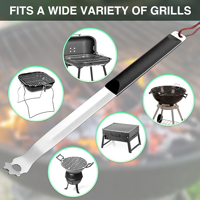 Grate Grill Scraper with Long Handle, Universal 14" Long Stainless Steel Grill Cleaner, Grill Grate Accessory, BBQ Barbecue Cleaning Gadgets, Hang Loop Included