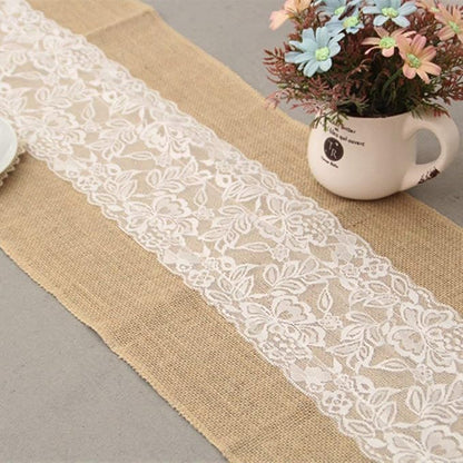 AK TRADING CO. Burlap & Lace Table Runner (Ivory Lace, 12x120 Inches) Perfect for Rustic Theme Weddings, Events, Parties, BBQ's, Dining Table & Home Décor