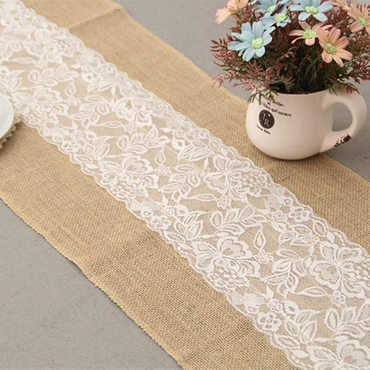 AK TRADING CO. Burlap & Lace Table Runner (Ivory Lace, 12x120 Inches) Perfect for Rustic Theme Weddings, Events, Parties, BBQ's, Dining Table & Home Décor