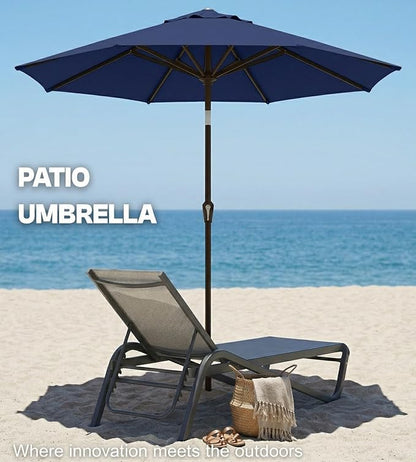 PatioKingdom Auto-Tilt 9FT Patio Umbrella Outdoor with 8 Sturdy Fiberglass Ribs,Market Table Umbrella for Pool,Backyard,Deck and Garden