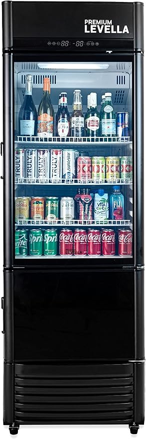 PremiumLevella PRFIM1257DX Glass Door Display Refrigerator 12.5 cu ft Commercial Beverage Cooler Merchandiser With Automatic Ice Maker