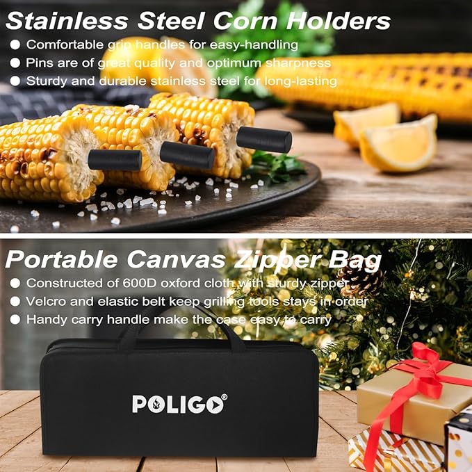 POLIGO 26 PCS Grill Set Backyard BBQ Grill Accessories Stainless Steel Grill Utensils Set with Bag for Fathers Day Birthday - Camping BBQ Tools Grilling Tools Set Ideal Grilling Gifts for Men Women