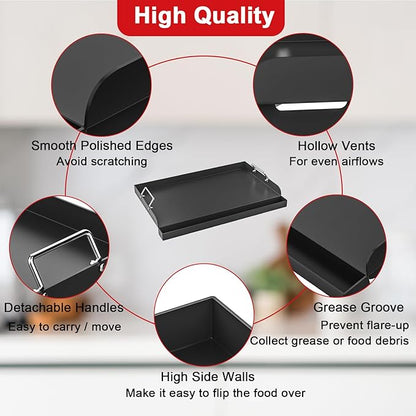 25" x 16" Nonstick Griddle Insert for Gas Grills, Carbon Steel Flat Top Griddle for Gas/Electric/Charcoal Grill, Universal Cooking Plate with Grease Groove for Outdoor Camping Tailgating Parties