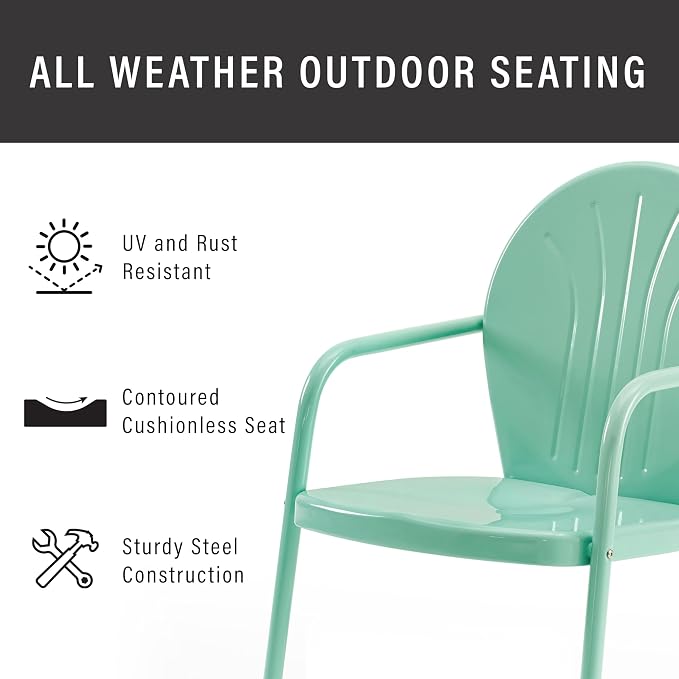 Crosley Furniture Griffith Outdoor Chair, Retro Metal Patio Chairs for Dining, Porch, Deck, Balcony, Aqua