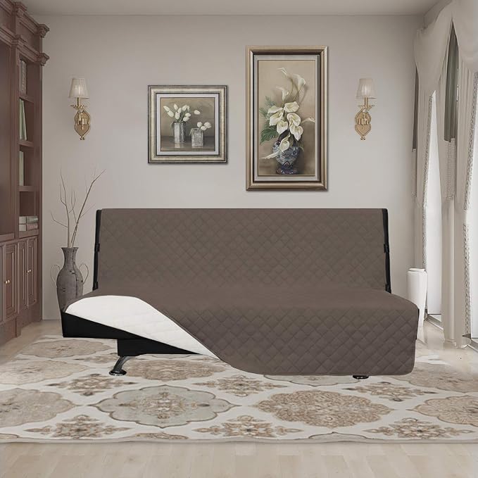 Easy-Going Reversible Couch Cover, Large Futon Sofa, Taupe/Ivory | Machine Washable Slipcover For Dogs, Water Resistant Furniture Mat For Living Room, Non-Slip Sofa Cover, Pet Friendly